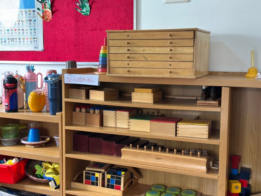 Montessori materials on the shelves